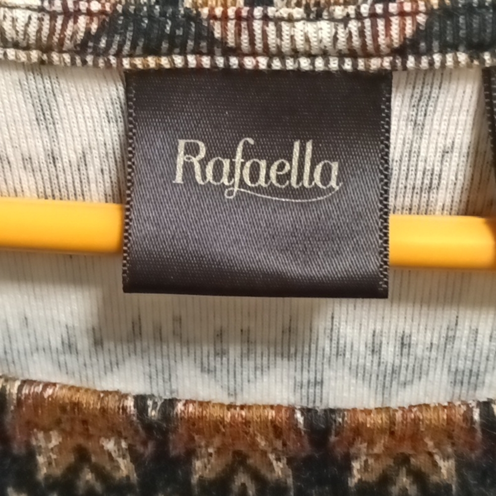 FINAL PRICE Rafaella multi-colored designed l/s blouse w gold studs/zippers XL